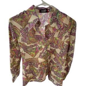 Vintage 70s Women’s Psychedelic Print Shirt Button Down Long Sleeve Shirt
